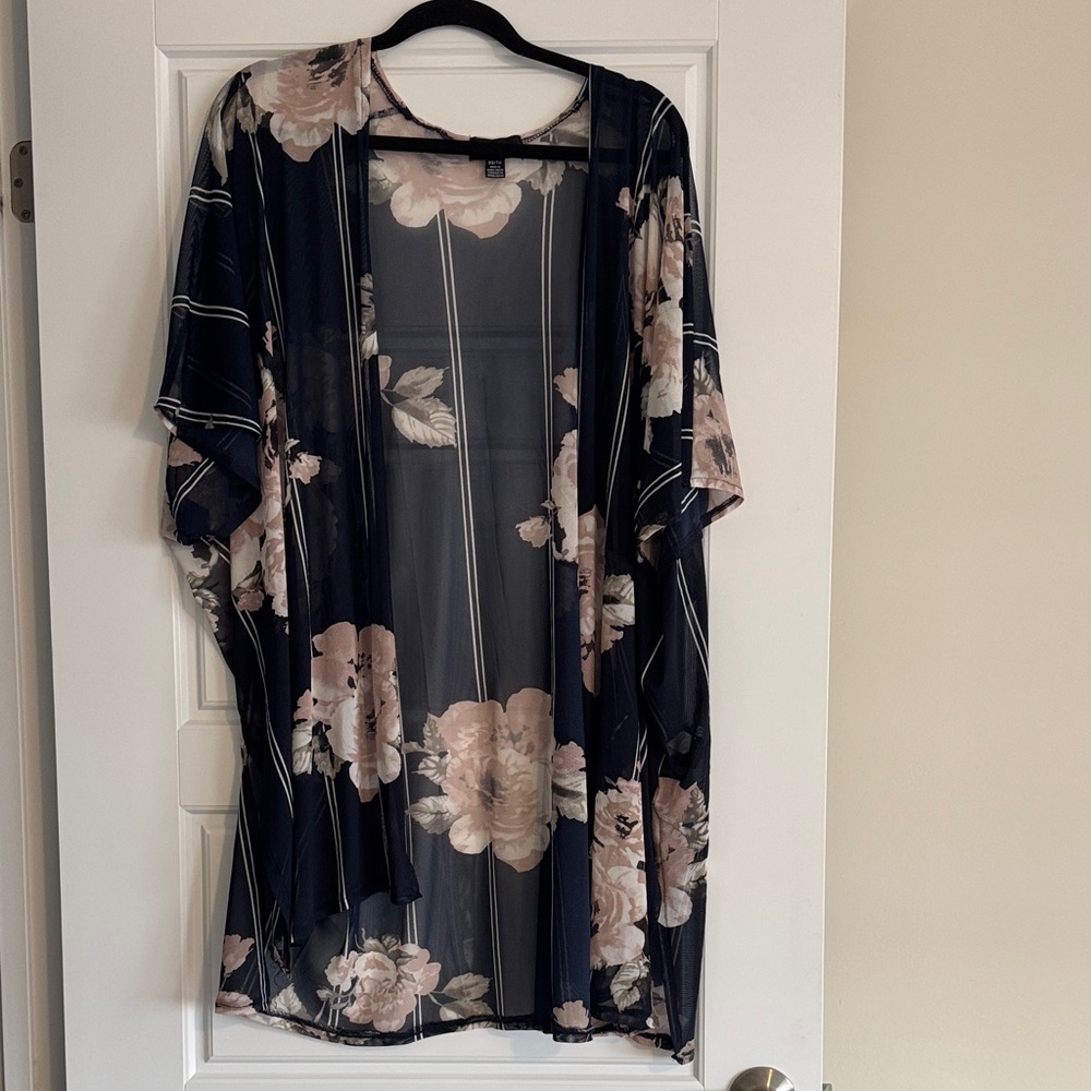 Navy and Blush Floral Sheer Top